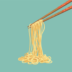 Vector illustration of chopsticks picking up a buch of noodles