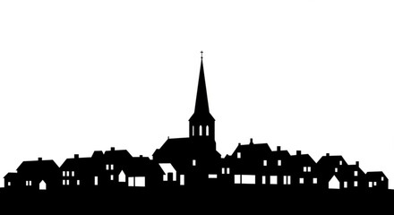 Obraz premium Silhouette of a european town with a church steeple rising above the buildings and houses landscape