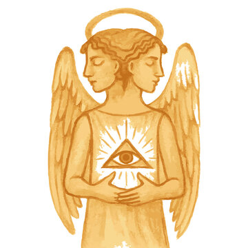Two-Faced Angel with Eye Symbol vector