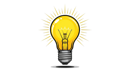 Bright lightbulb idea innovation creativity illustration on transparent background