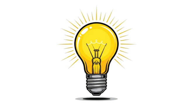 Bright lightbulb idea innovation creativity illustration on transparent background