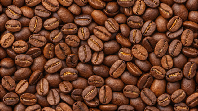 Close-up Overhead View of Roasted Coffee Beans background texture