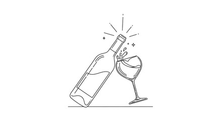 Minimalist line art of a wine bottle and glass