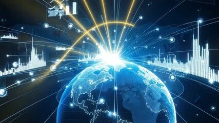 Global network connections and data visualization with glowing lines emanating from earth - Powered by Adobe
