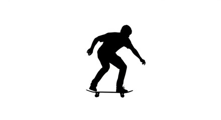 Obraz premium Silhouette of a person skateboarding with bent knees and arms outstretched for balance on a white background
