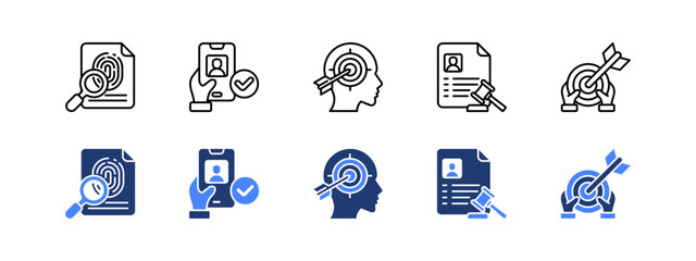 Evidence, Verification, Accuracy, Legitimacy, Objectivity with two styles, line and duotone icon.