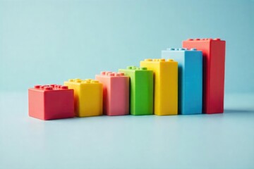 A close-up shot of a perfectly aligned row of colorful building blocks, extending horizontally across the frame, suggesting a concept of progress or continuous growth , row, stability