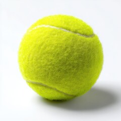 Close-up photograph of a single tennis ball on a clean white backdrop with soft shadows