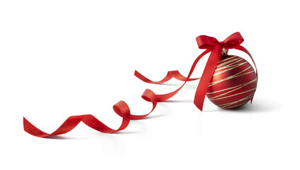 Red Christmas bauble decoration, isolated on transparent background.
