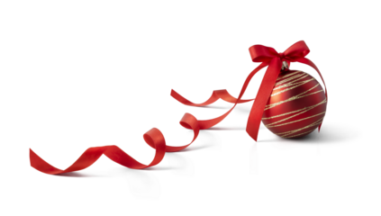 Red Christmas bauble decoration, isolated on transparent background.
