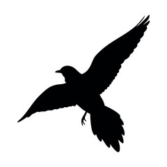 Deep black silhouette of a bird flying, clean vector illustration.