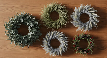 Close-Up assortment of Textured Wreaths in Natural Hues