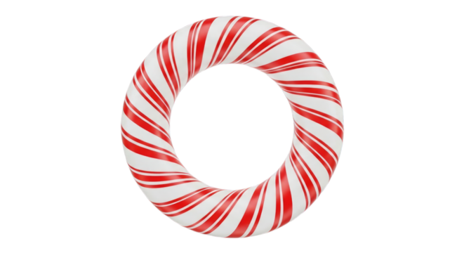 Festive peppermint candy cane ring holiday season treat on transparent background