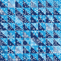 Seamless pattern, snowflakes and geometric ornament, winter sports texture, winter vector background