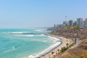 Panoramic view of La Costa Verde in Miraflores, Lima, Peru.