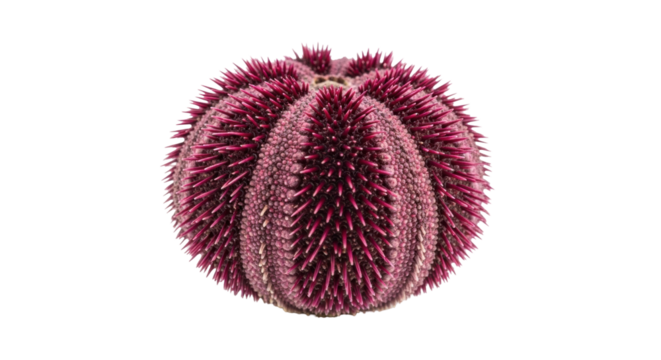Isolated sea urchin in full body shot, bright lighting, echinoderm, marine animal in ocean