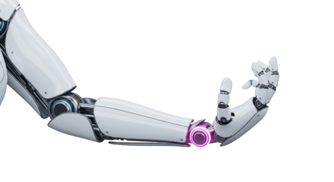 Futuristic robotic arm technology artificial intelligence on transparent background