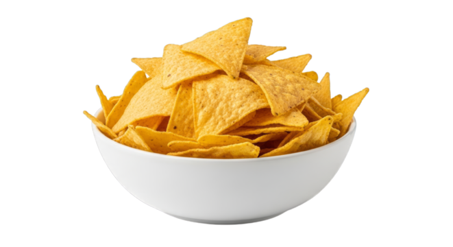Bowl full of tortilla chips snack food tasty and crunchy on transparent background