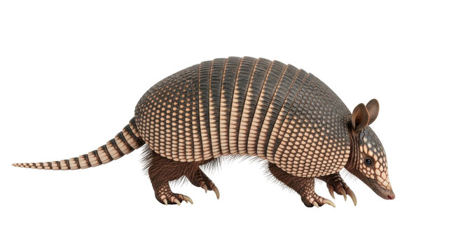 Isolated nine-banded armadillo, a solitary mammal with a unique protective shell of bony plates