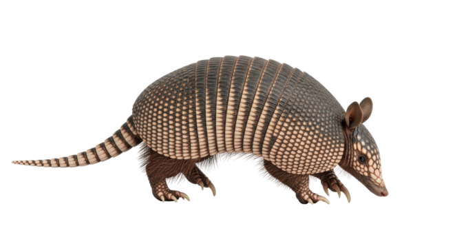 Isolated nine-banded armadillo, a solitary mammal with a unique protective shell of bony plates