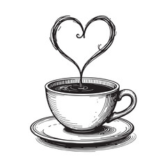Coffee and Love Simple Line Illustration