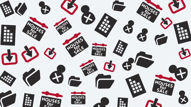 Icons representing mouse devices, technology symbols, and wireless communication in a seamless graphic pattern, flat design, digital environment, top view
