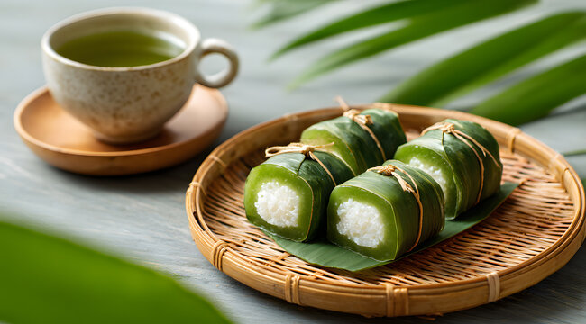 Green tea pastries paired with tea drinks