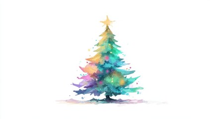 christmas tree with a star on top, watercolor style, vector illustration, white background