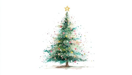 christmas tree with a star on top, watercolor style, vector illustration, white background