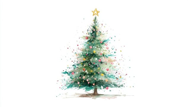 christmas tree with a star on top, watercolor style, vector illustration, white background