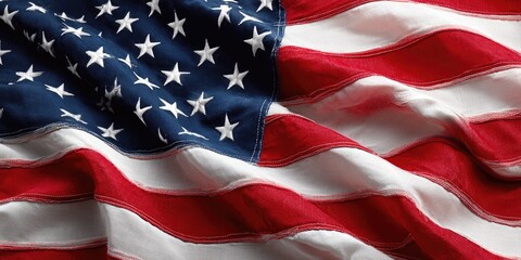 Wavy fabric showing stars and stripes, blue field, red and white colors