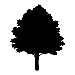 Deep black silhouette of a large tree, minimal vector, isolated