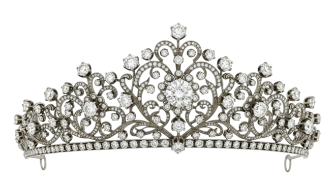 Isolated Diamond Tiara on Plain Backdrop, Silver Crown Jewel, Wedding Headpiece, Luxury Design
