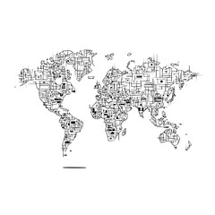 World map with abstract pattern