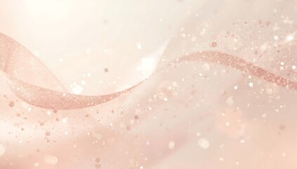 Softly flowing peach ribbons intertwined with delicate glittering sparkles on a dreamy background