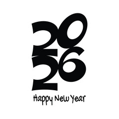 Minimalist and creative black and white vector graphic featuring the number 2026 in a graffiti style. Modern typeface with text Happy New Year.