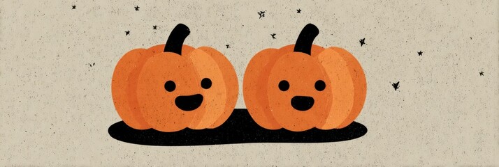 flat vector banner design with two spooky pumpkins, simple black and white illustration