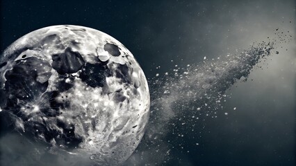 Realistic full moon surface with floating dust in space. Astronomy and science concept representing exploration and mystery.