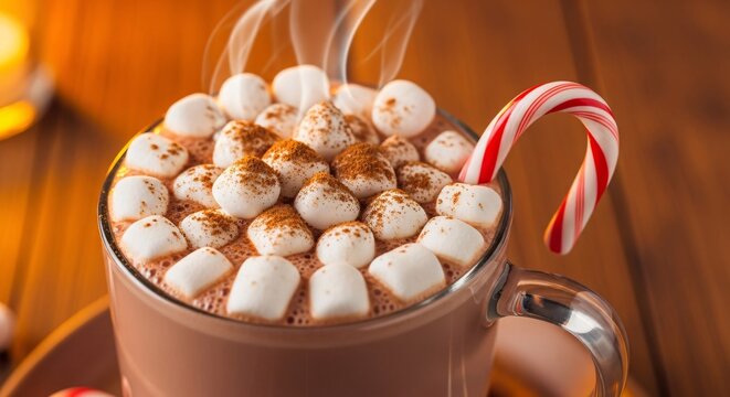 Cozy Hot Chocolate with Marshmallows and Candy Cane