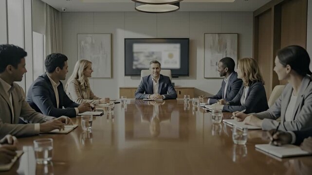 Executive conference collaboration enhancing decision-making and productivity through innovative technology and strategic teamwork facilitation