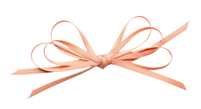 Isolated Peach Ribbon Bow with Loops and Tails Elegant Decoration Element Gift Wrapping Accessory