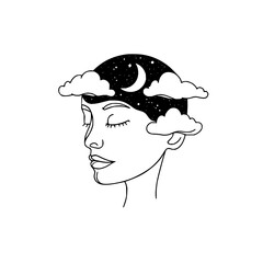 Woman with moon and stars in her head