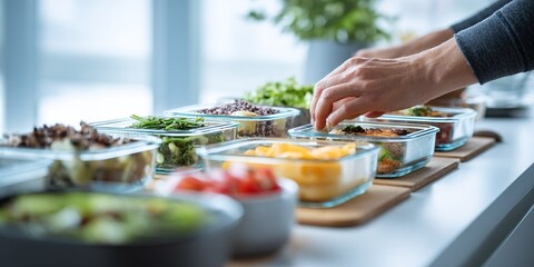Preparing fresh ingredients for a healthy meal during a cooking session at home with natural light