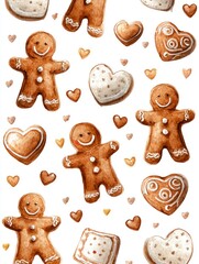 Gingerbread Cookies and Hearts Pattern for Festive Celebrations
