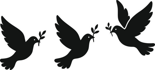 Flying Doves with Olive Branch Minimalist Peace Symbol Vector Illustration