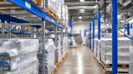 322Interior of a modern cold storage unit, neatly arranged perishable goods, metallic shelving, and refrigeration pipes visible, clean and sterile environment