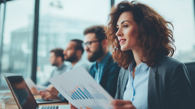 Business meeting team analyzing data charts collaboration in office space