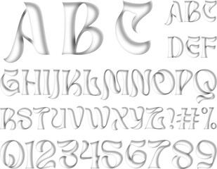 Transparent alpha letters with font numbers and signs on gray background design