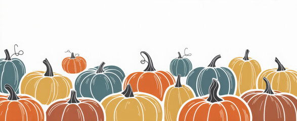 Colorful pumpkins illustration autumn harvest design element perfect for Thanksgiving and Halloween themed designs