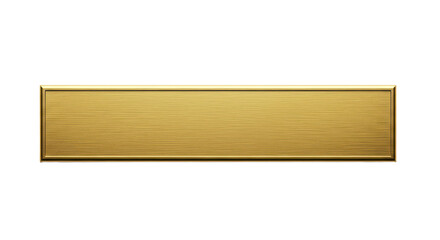 Golden metallic nameplate with brushed texture, isolated on transparent background
